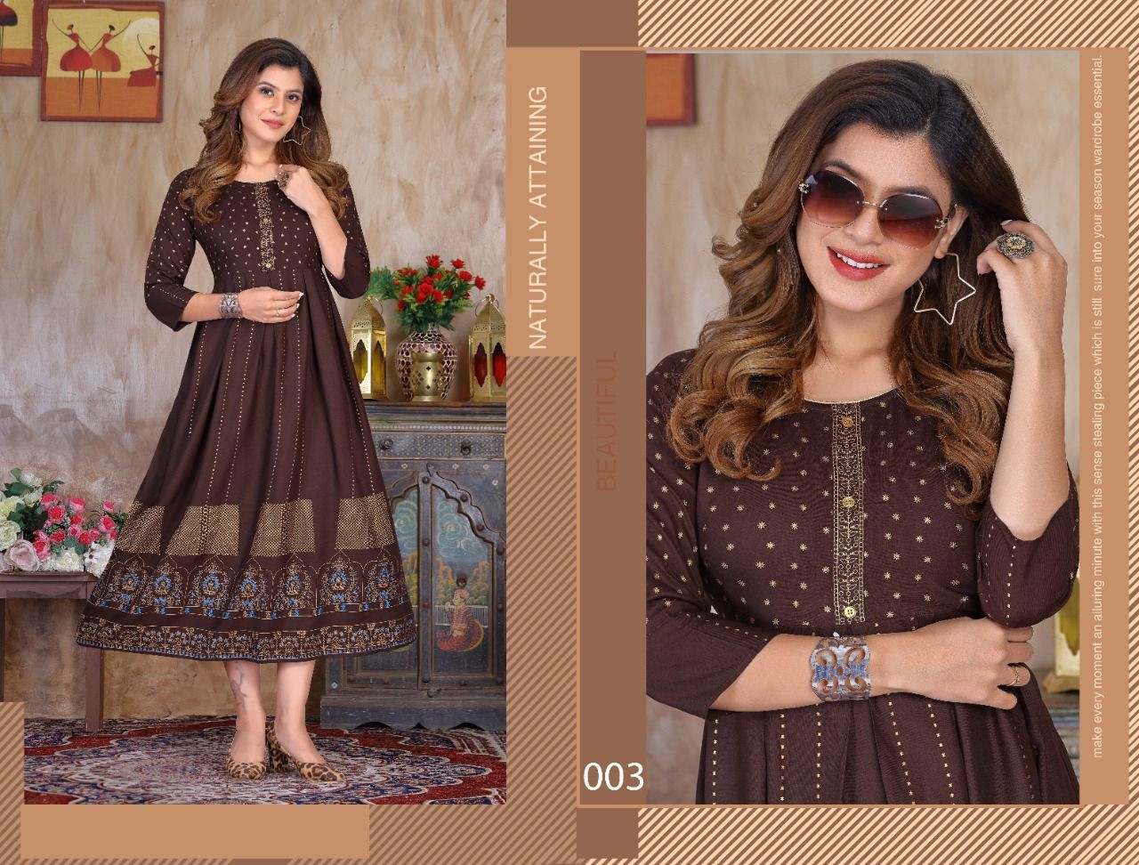 Golden Natural Beauty 1 New Fancy Wear rayon Designer Kurti Collection